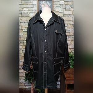 Women's 3X Black Stylish Polyester Trench Rain Coat Outdoor